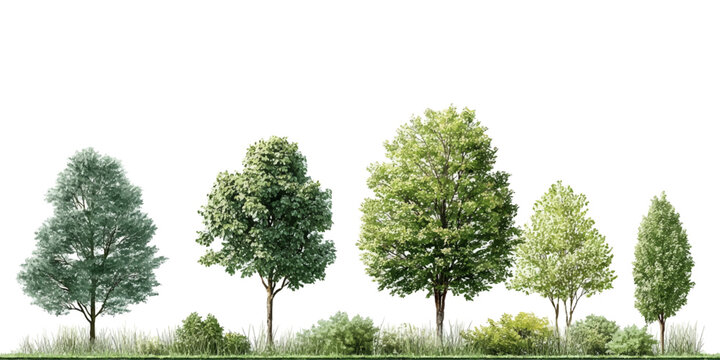 Dogwood, Mackai Amurensis, and Julian Hackberry Trees &ndash; High-Quality Architectural Visualization Cutouts, Transparent Background