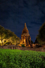 Landscape Historical Park in Ayutthaya. The ancient temple that presents humans is located in Thailand's Ayuddhaya Historic City. Ayutthaya World Heritage.