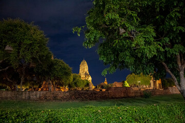 Landscape Historical Park in Ayutthaya. The ancient temple that presents humans is located in Thailand's Ayuddhaya Historic City. Ayutthaya World Heritage.