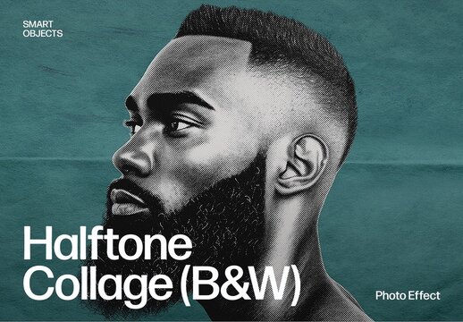 Black and White Halftone Photo Effect Template with Vintage Engraving Stipple Texture