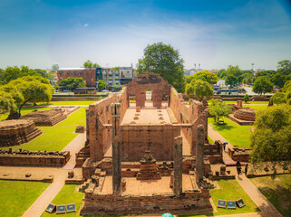 Landscape Historical Park in Ayutthaya. The ancient temple that presents humans is located in Thailand's Ayuddhaya Historic City. Ayutthaya World Heritage.
