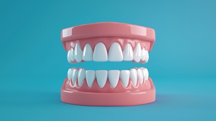 Obraz premium A set of teeth on a blue background. The dental concept of oral hygiene and dental health.