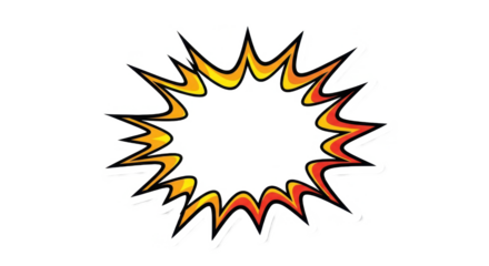 A stylized, comic-book style burst with a yellow and orange gradient, isolated on white.