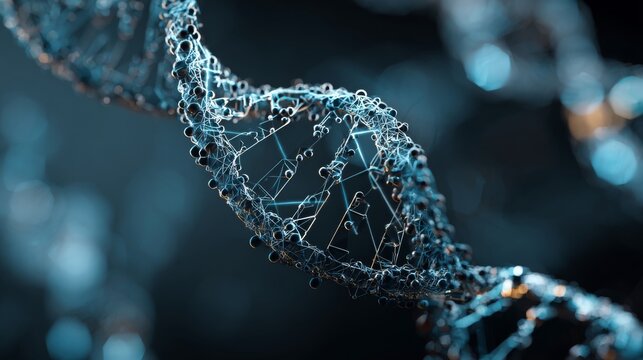 3d dna double helix structure with molecular details in futuristic medical technology background for scientific research and biotechnology studies