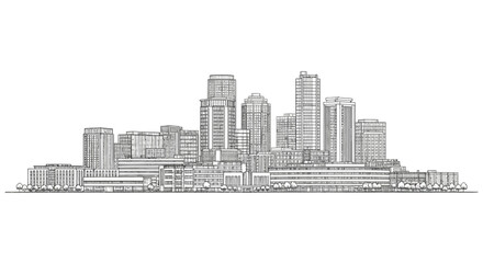 Fototapeta premium Architectural Drawing of a Dense Urban Skyline with Meticulous Detail