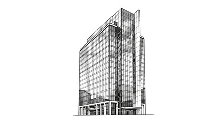 Detailed architectural rendering of a modern high-rise office building
