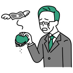 金欠で嘆く中年のスーツの男性