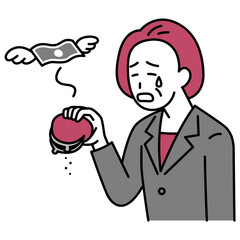 金欠で嘆く中年のスーツの女性