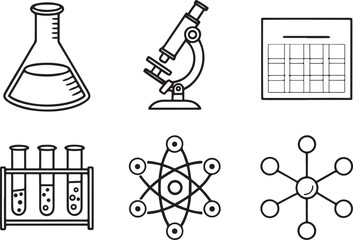 Chemistry testing line art vector icon set. Science and Education flat black outline icons for Web and App. Editable illustration linear