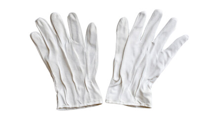 Obraz premium Pair of clean white cotton gloves positioned symmetrically isolated on a Transparent background, PNG file.