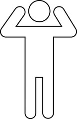 Black outline pictogram, with no fill, of a man standing with his arms folded upward
