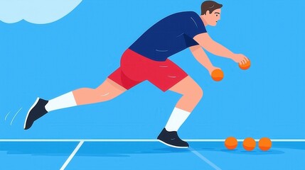 Tennis player practicing with balls