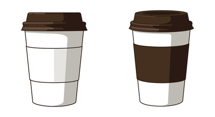 Two brown and white disposable coffee cups with lids side by side