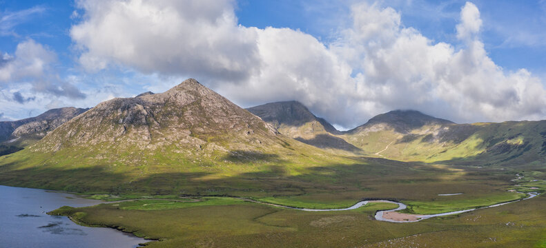 The Twelve Bens with Lough Inagh and Tooreenacoona River in Connemara, Ireland