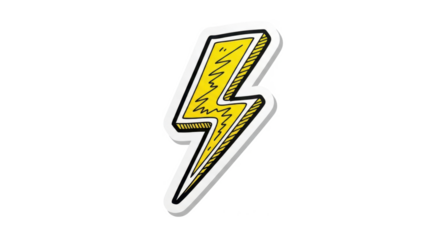 A cartoon lightning bolt sticker, outlined in black, with a yellow interior.