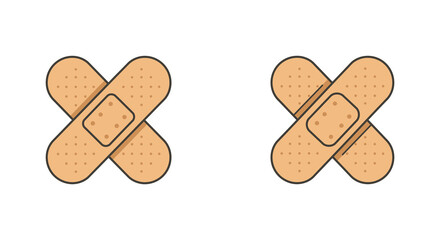 Two beige band aids crossed over each other on white background