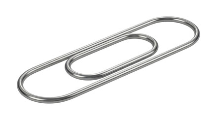 A single, silver-colored paperclip is displayed diagonally against a plain white background.