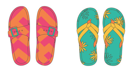 Colorful flip flops with different patterns and designs