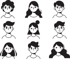 Vector avatar set: diverse people icons, profile pictures, user interface graphics eps silhouette