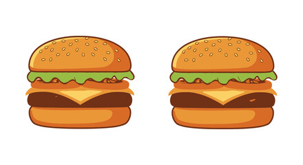 Two cheeseburgers with lettuce and tomato on a white background