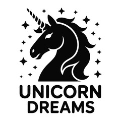Unicorn Dreams Silhouette Vector Illustration: Mystical Creature with Starry Background