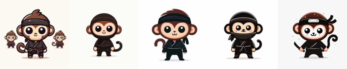 cute monkey vector in ninja costume