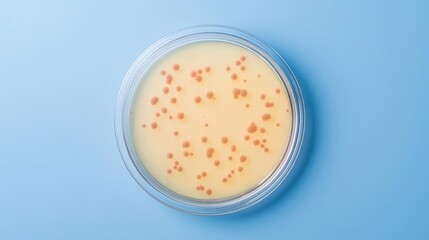 Clean petri dish circle with subtle microbial growth dots, topdown view