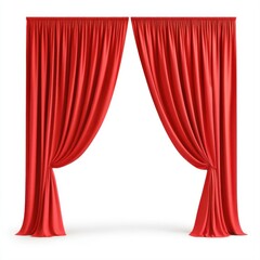 Elegant Red Curtains With Pleats Against a Plain White Background