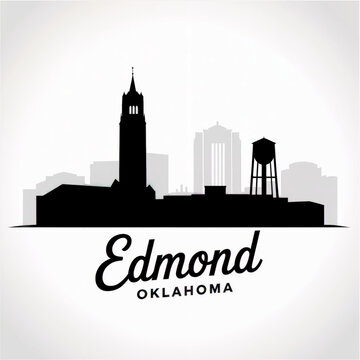 Edmond Oklahoma Skyline Silhouette &mdash; Historic University City with Distinctive Landmarks Vector Illustration