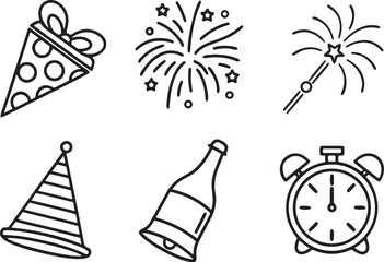 New Year Celebration line art vector icon set. Festival and Holiday flat black outline icons Editable strock linear