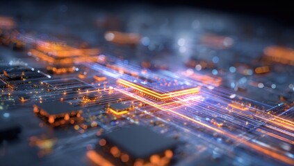 Obraz premium Abstract circuit board with glowing lines