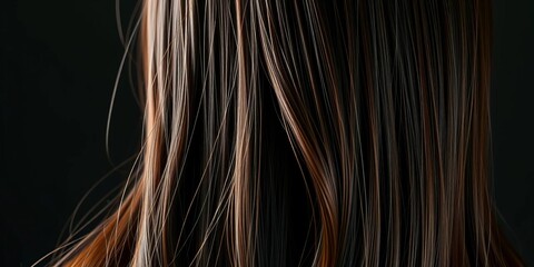 Naklejka premium Deep, glossy brunette hair cascading down, reflecting light, dark brown, vibrant