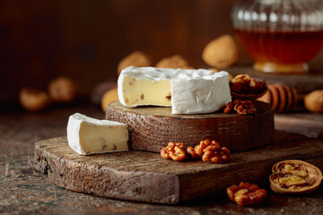 Camembert cheese with walnuts and honey.