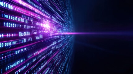 Futuristic Abstract Data Stream with Glowing Binary Code and Light Effects