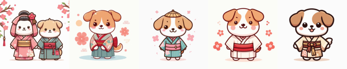 cute dog vector in kimono costume