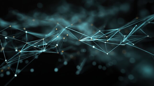 Cybersecurity network diagram with moving lines and nodes