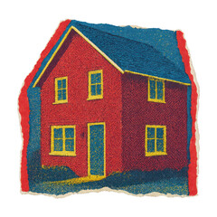 Fototapeta na wymiar PNG Vintage textured red house illustration.