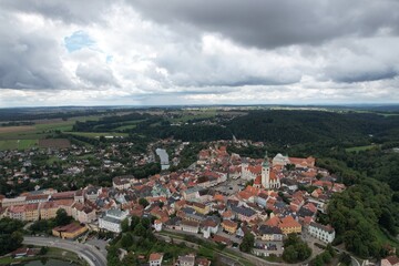 Fototapeta premium Tabor old town historical city center aerial view with medieval structures Bohemia Czech republic