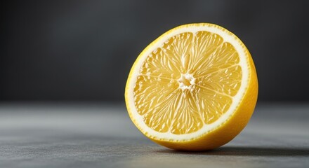 Radiant Citrus Cross-Section with Juicy Pulp Against a Moody Grey Backdrop
