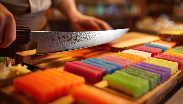 Chef preparing colorful food with a sharp knife - Powered by Adobe
