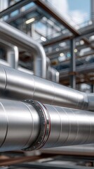 Pipes and tubing in a modern industrial facility with a focus on metalwork and engineering