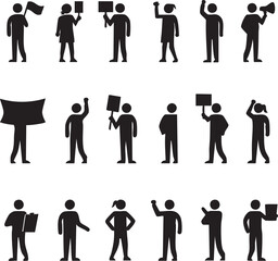Protest vector icons: crowd, signs, megaphone - free download eps silhouette
