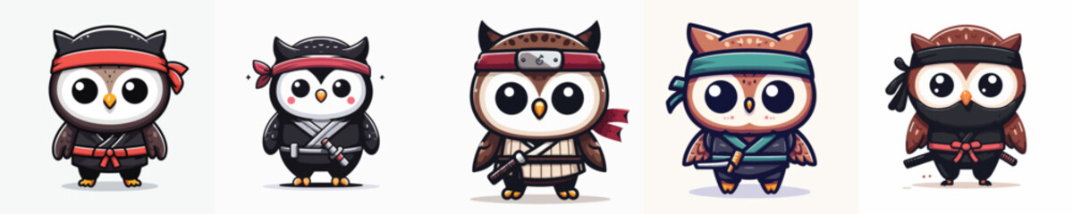 cute owl vector in ninja costume