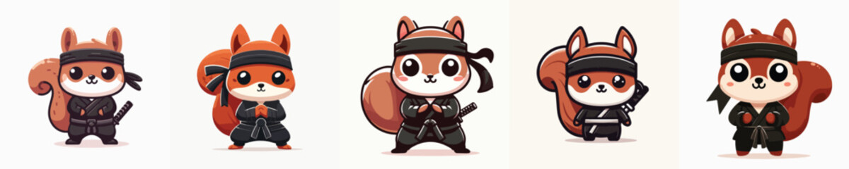 cute squirrel vector in ninja costume