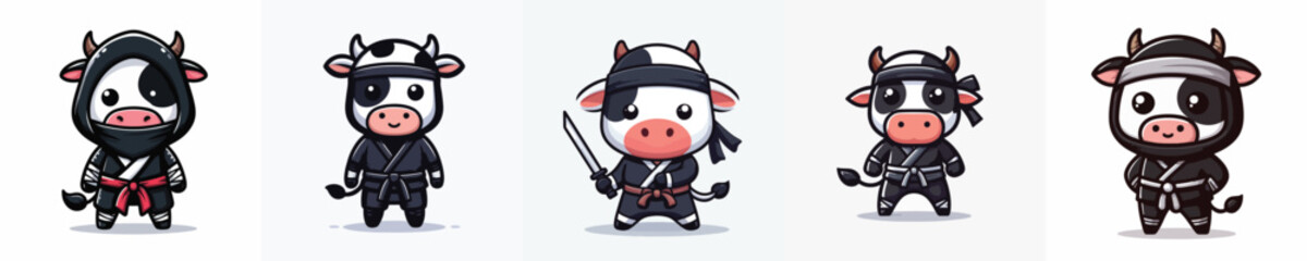 cute cow vector in ninja costume