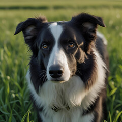 Fototapeta premium A loyal dog stands gracefully in a lush field of green grass, a beautiful and serene image of a cherished companion in nature.
