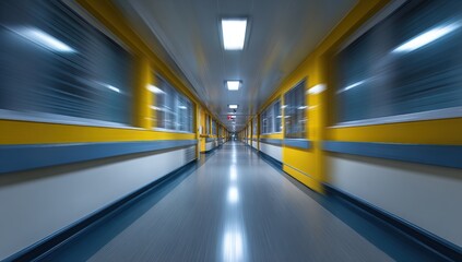 Empty hospital corridor at night.  Blurred motion