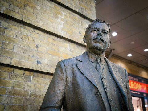 London, England, United Kingdom, 7th December 2024, close up of Sir Nigel Gresley Mallard statue sculpture at Kings Cross Station