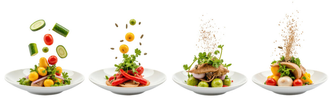 Fresh vegetables colorful salad gourmet presentation healthy meal culinary art vibrant ingredients food photography plated dish organic produce