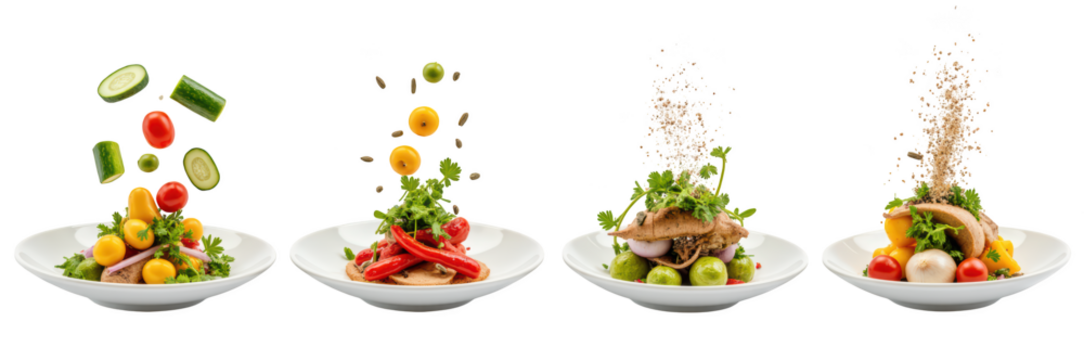 Fresh vegetables colorful salad gourmet presentation healthy meal culinary art vibrant ingredients food photography plated dish organic produce